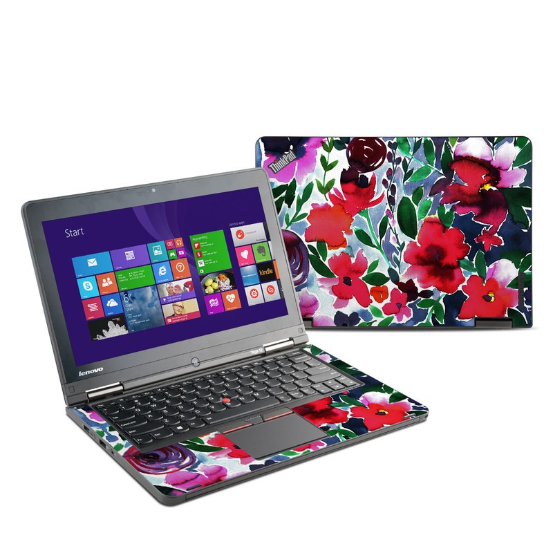Lenovo ThinkPad Yoga 12 Skin design of Flower, Petal, Red, Plant, Pattern, Pink, Purple, Flowering plant, Botany, Design, with red, green, pink, blue colors