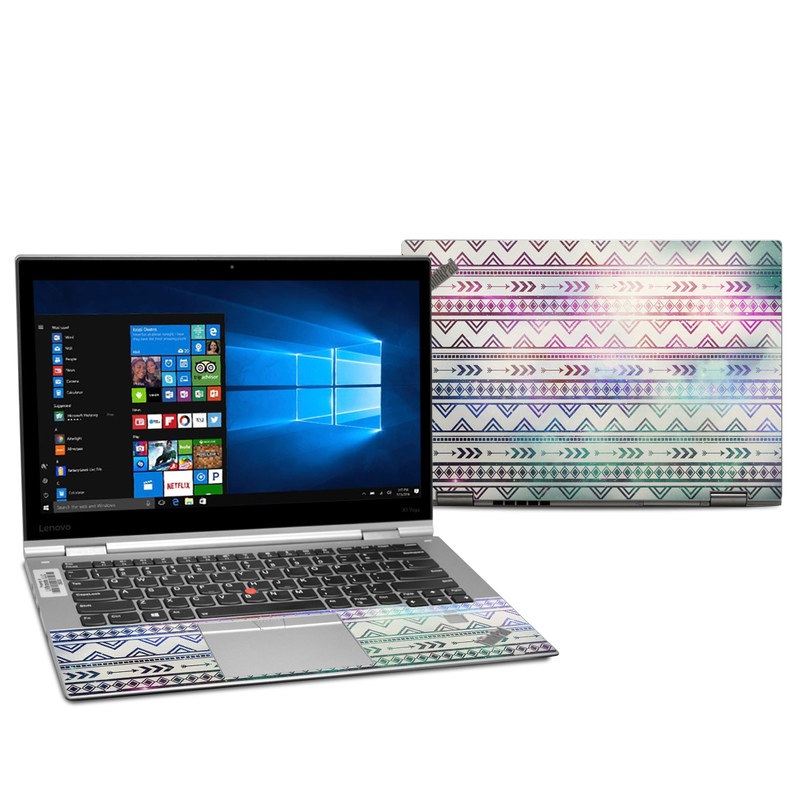 Lenovo ThinkPad X1 Yoga 2nd Gen Skin design of Pattern, Line, Teal, Design, Textile, with gray, pink, yellow, blue, black, purple colors
