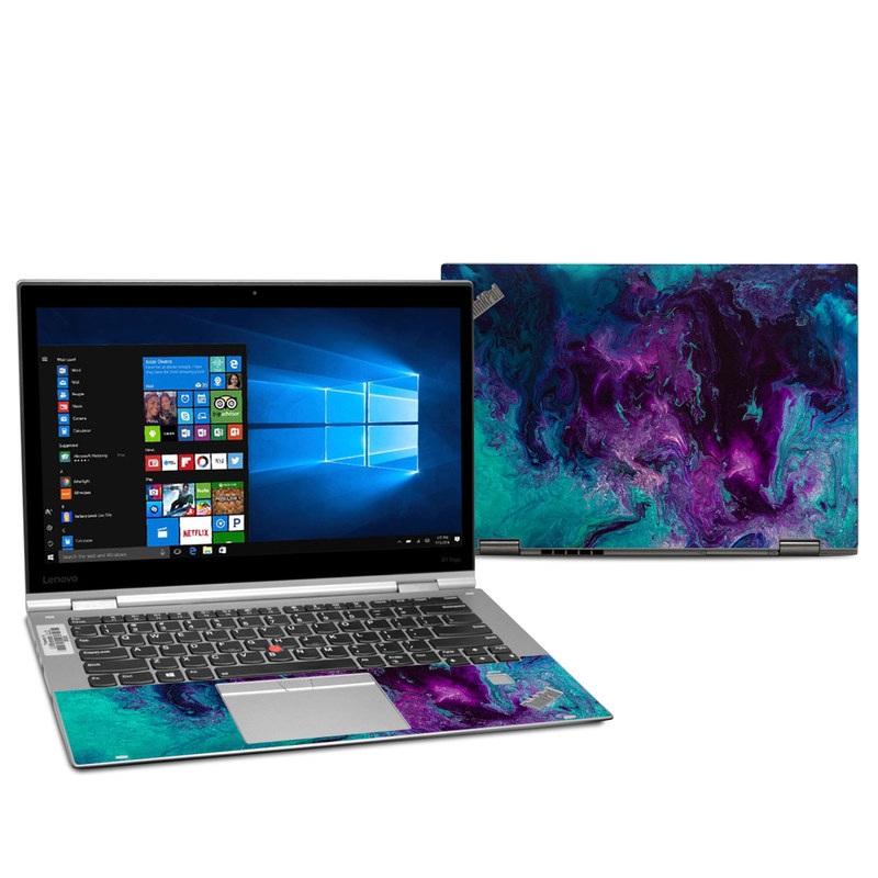 Lenovo ThinkPad X1 Yoga 2nd Gen Skin design of Blue, Purple, Violet, Water, Turquoise, Aqua, Pink, Magenta, Teal, Electric blue with blue, purple, black colors