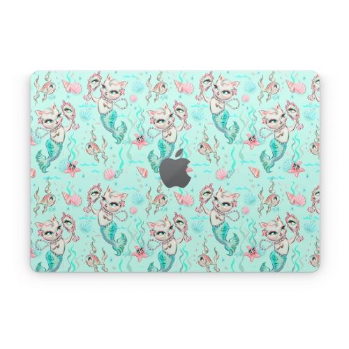 Merkittens with Pearls Aqua Apple MacBook Skin