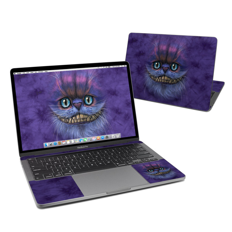 Apple MacBook Skin design of Cat, Whiskers, Felidae, Small to medium-sized cats, Snout, Eye, Illustration, Ojos azules, Black cat, Carnivore, with purple, blue colors