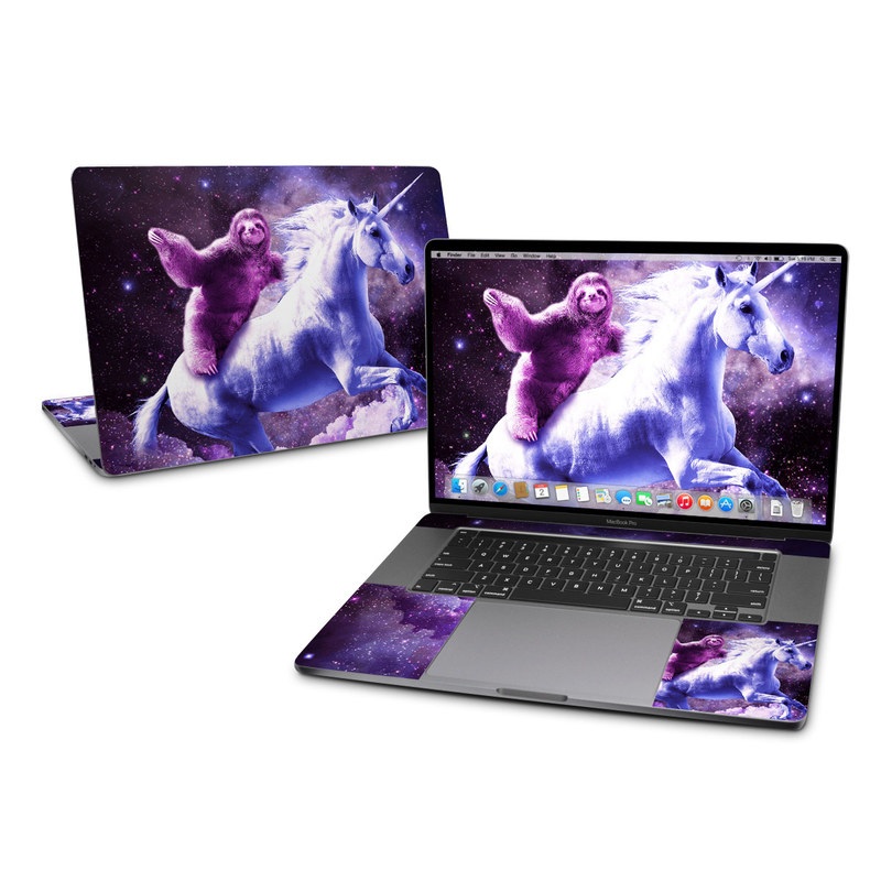 MacBook Pro 2019 16-inch Skin design of Purple, Unicorn, Fictional character, Violet, Mythical creature, Illustration, Sky, Graphic design, Space, Constellation with black, white, blue, purple, gray, brown colors