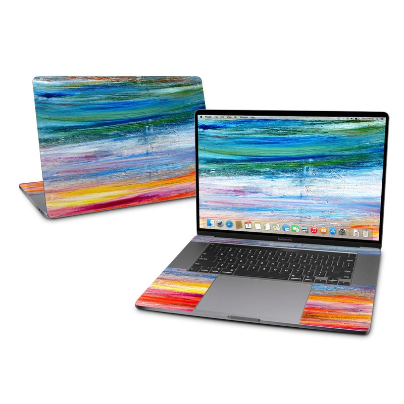 MacBook Pro 2019 16-inch Skin design of Sky, Painting, Acrylic paint, Modern art, Watercolor paint, Art, Horizon, Paint, Visual arts, Wave, with gray, blue, red, black, pink colors
