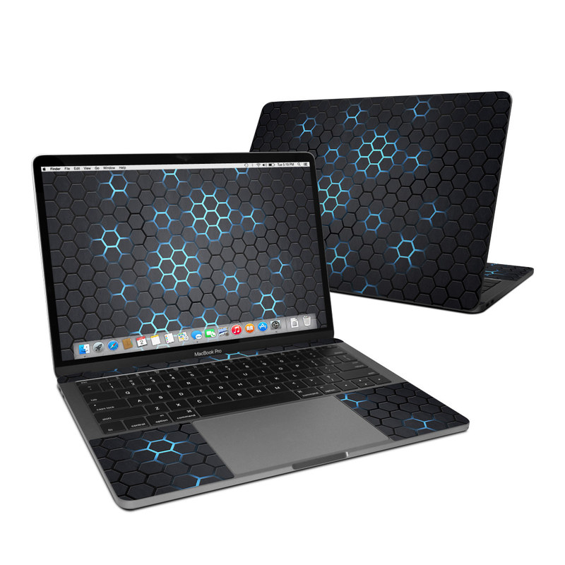 MacBook Pro Pre 2020 13-inch Skin design of Pattern, Water, Design, Circle, Metal, Mesh, Sphere, Symmetry with black, gray, blue colors