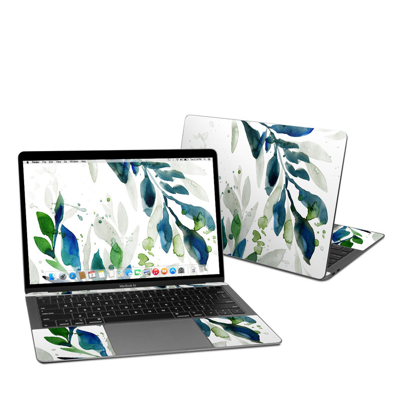 MacBook Air Pre 2020 13-inch Skin design of Leaf, Branch, Plant, Tree, Botany, Flower, Design, Eucalyptus, Pattern, Watercolor paint with white, blue, green, gray colors