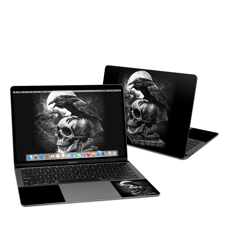 MacBook Air Pre 2020 13-inch Skin design of Bone, Skull, Bird, Darkness, Monochrome, Wing, Black-and-white, Illustration, Beak, Fictional Character, Drawing, Symbol with black, white, gray colors