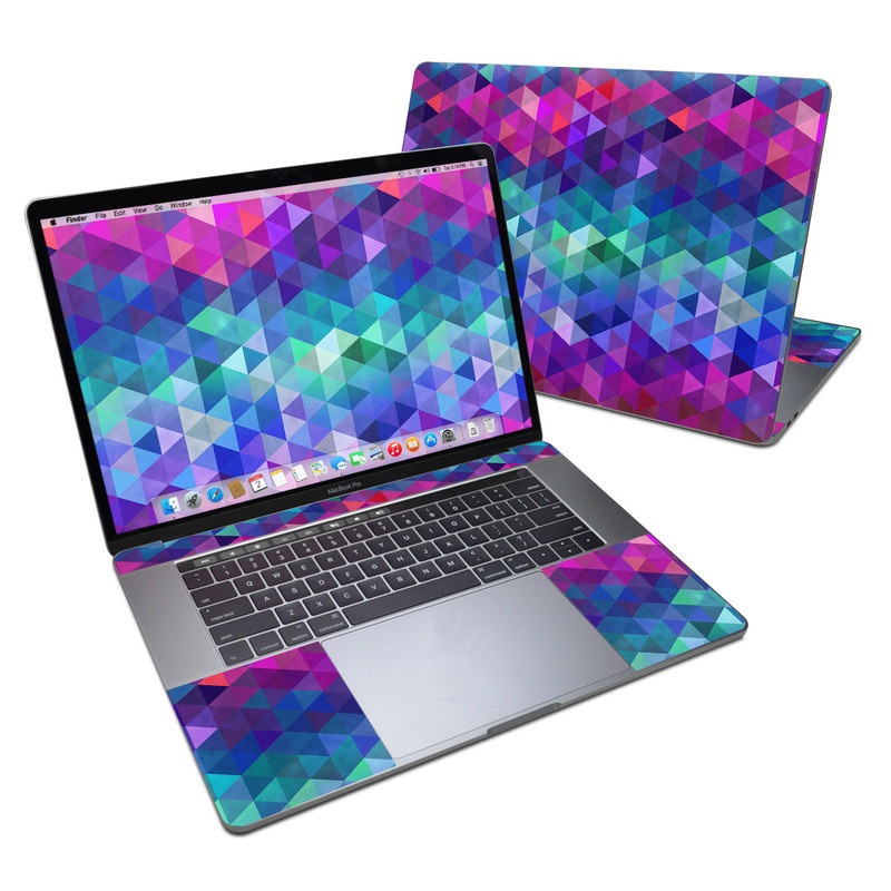 MacBook Pro 15-inch Skin design of Purple, Violet, Pattern, Blue, Magenta, Triangle, Line, Design, Graphic design, Symmetry with blue, purple, green, red, pink colors