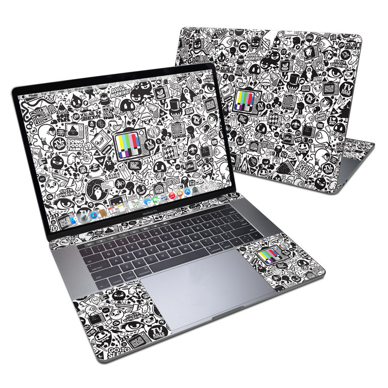 MacBook Pro 15-inch Skin design of Pattern, Drawing, Doodle, Design, Visual arts, Font, Black-and-white, Monochrome, Illustration, Art, with gray, black, white colors
