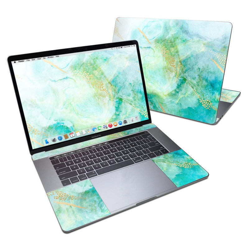 MacBook Pro 15-inch 2016-2019 Thunderbolt Skin design of Blue, Watercolor paint, Aqua, Line, Sky, Design, Pattern, Art, Illustration, with blue, yellow, orange colors
