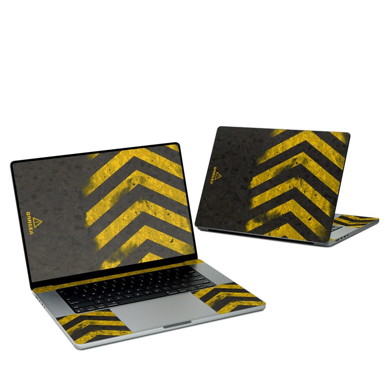 MacBook Pro 16-inch M1 M2 Skin design of Colorfulness, Road surface, Yellow, Rectangle, Asphalt, Font, Material property, Parallel, Tar, Tints and shades, with black, gray, yellow colors