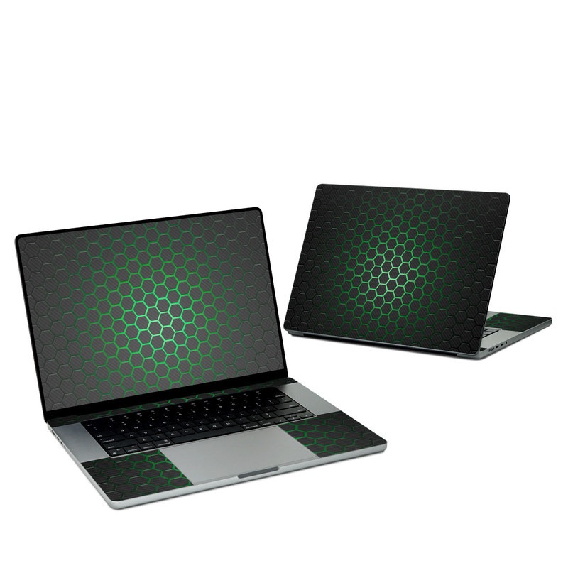 MacBook Pro 16-inch Skin design of Pattern, Metal, Design, Carbon, Space, Circle with black, gray, green colors
