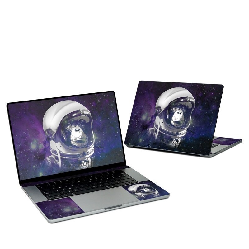 MacBook Pro 16-inch Skin design of Helmet, Astronaut, Personal protective equipment, Illustration, Space, Outer space, Headgear, Fictional character, Sports gear, Football gear with black, gray, blue, white colors