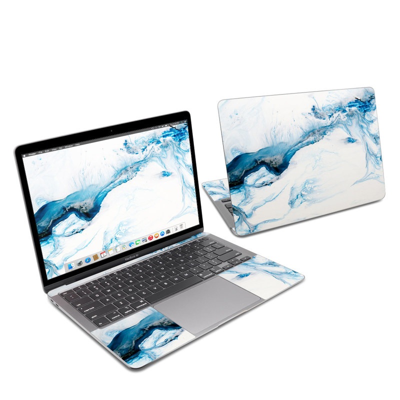 MacBook Air 2020 13-inch Skin design of Glacial landform, Blue, Water, Glacier, Sky, Arctic, Ice cap, Watercolor paint, Drawing, Art with white, blue, black colors