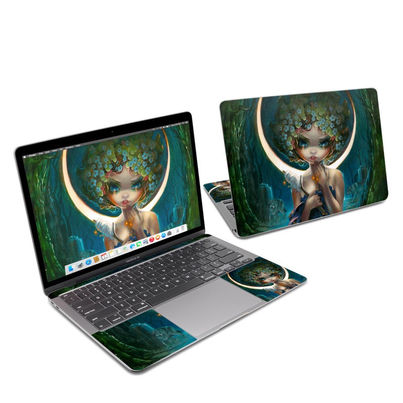 MacBook Air 2020 13-inch Skin design of Cg artwork, Lady, Painting, Mythology, Art, Illustration, Fictional character, Visual arts, Supernatural creature with blue, green, yellow, white, orange, red colors