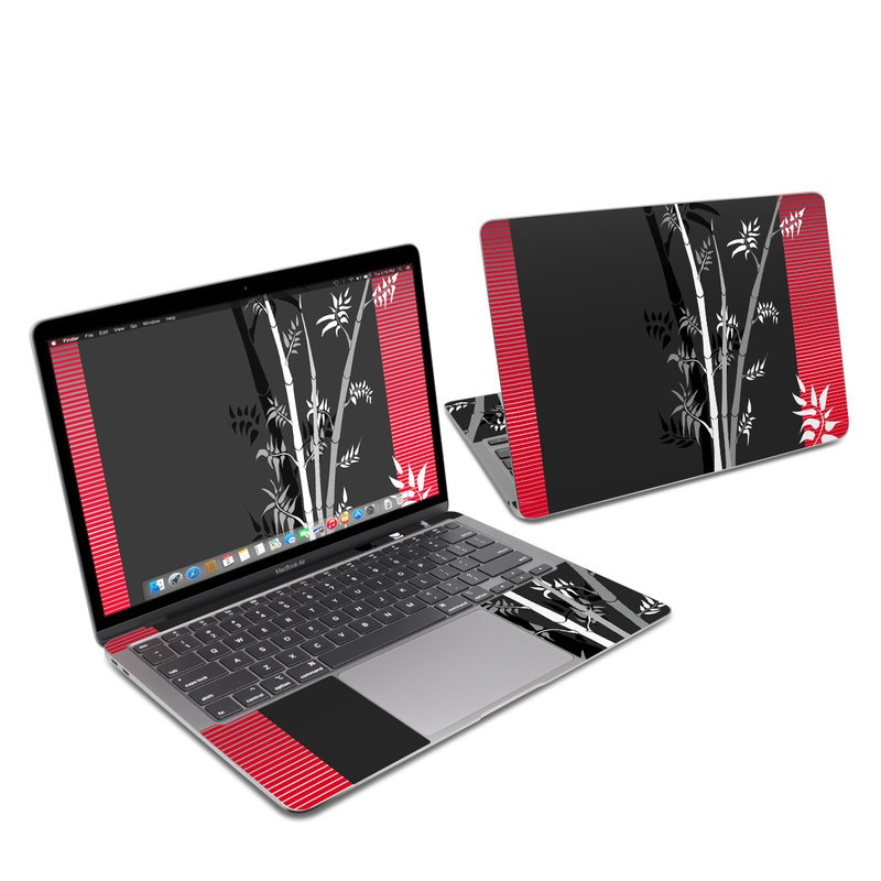 MacBook Air 2020 13-inch Skin design of Tree, Branch, Plant, Graphic design, Bamboo, Illustration, Plant stem, Black-and-white with black, red, gray, white colors