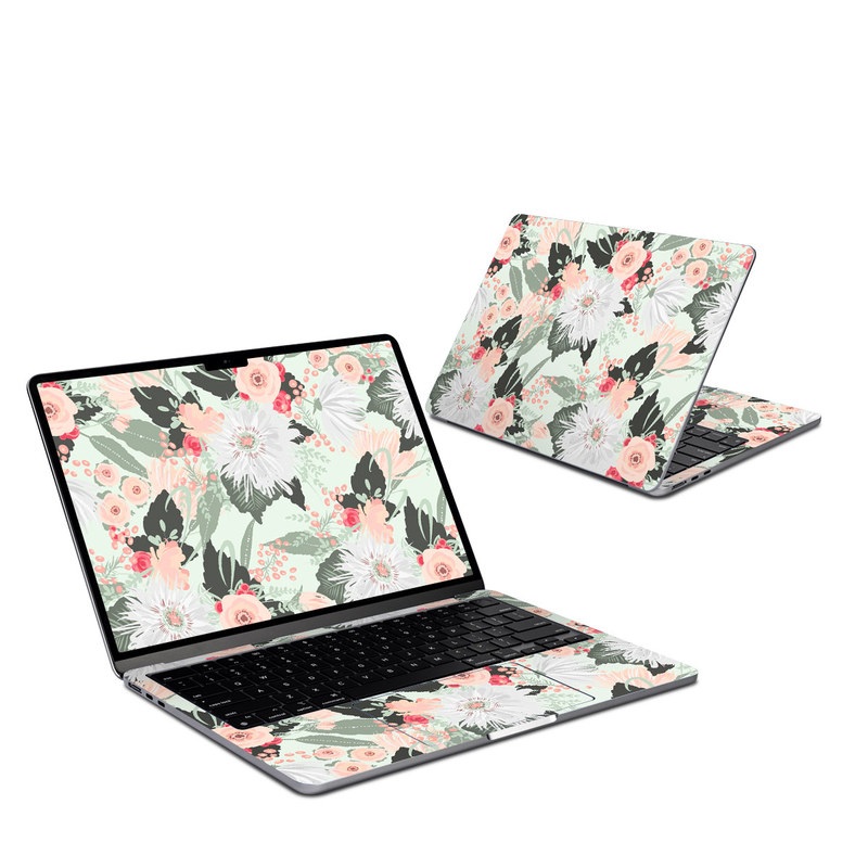 MacBook Air 13-inch Skin design of Pattern, Pink, Floral design, Design, Textile, Wrapping paper, Plant, Peach, Flower with green, red, white, pink colors