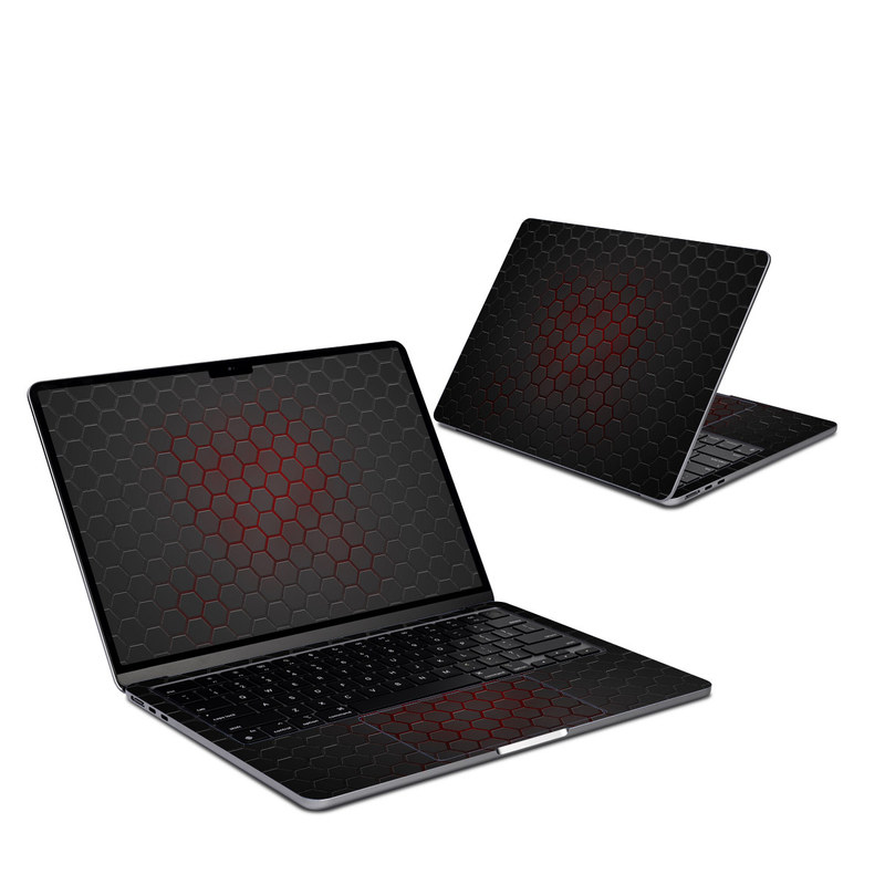 MacBook Air 13-inch Skin design of Black, Pattern, Metal, Design, Mesh, Carbon, Space, Wallpaper, with black, red colors
