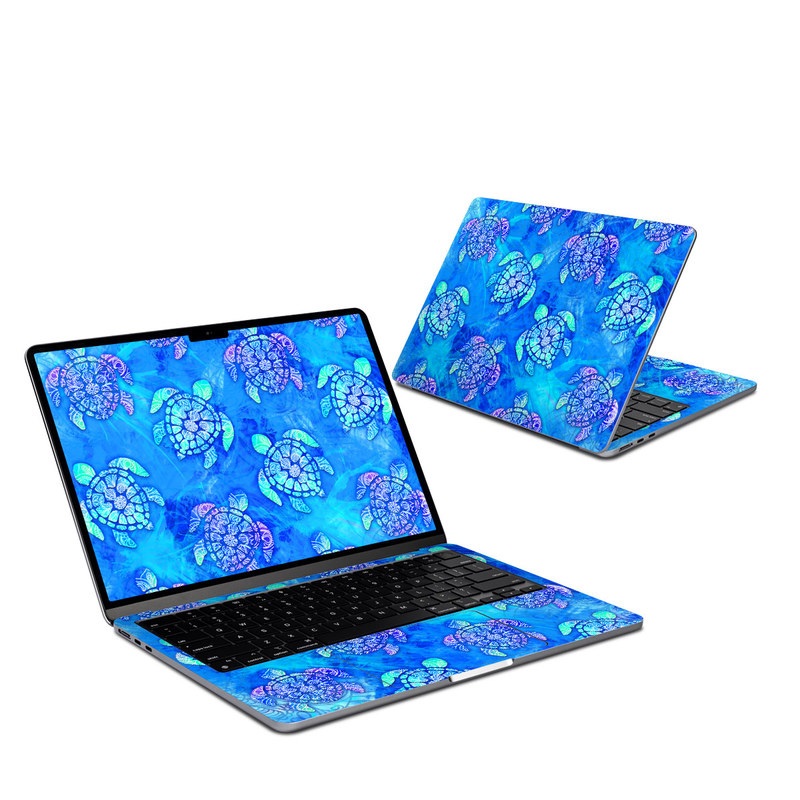 MacBook Air 13-inch Skin design of Blue, Pattern, Organism, Design, Sea turtle, Plant, Electric blue, Hydrangea, Flower, Symmetry, with blue, green, purple colors