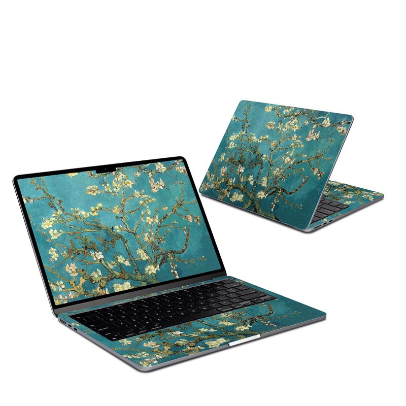 MacBook Air 13-inch Skin design of Tree, Branch, Plant, Flower, Blossom, Spring, Woody plant, Perennial plant with blue, black, gray, green colors