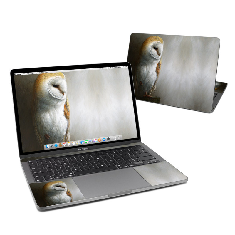 MacBook Pro 13-inch M1 Skin design of Barn owl, Owl, Bird, Bird of prey, Beak, Wildlife, with yellow, white, orange, brown colors