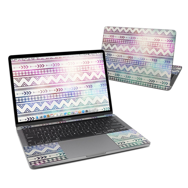 MacBook Pro 13-inch Skin design of Pattern, Line, Teal, Design, Textile with gray, pink, yellow, blue, black, purple colors