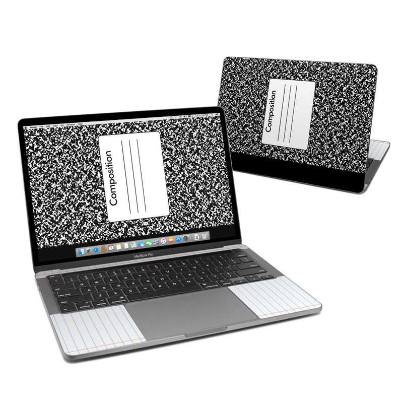 MacBook Pro 13-inch Skin design of Text, Font, Line, Pattern, Black-and-white, Illustration with black, gray, white colors