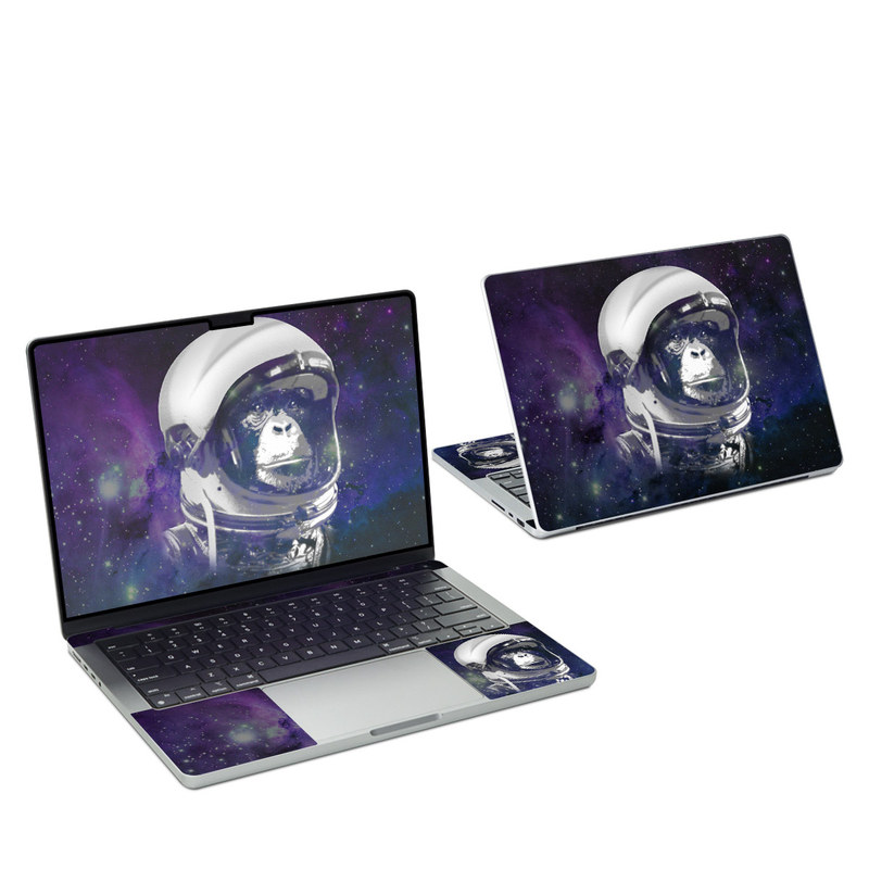 MacBook Pro 14-inch Skin design of Helmet, Astronaut, Personal protective equipment, Illustration, Space, Outer space, Headgear, Fictional character, Sports gear, Football gear with black, gray, blue, white colors