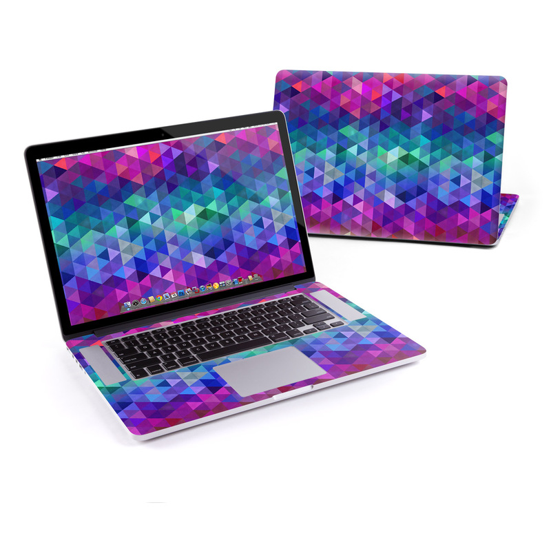 MacBook Pro Pre 2016 Retina 15-inch Skin design of Purple, Violet, Pattern, Blue, Magenta, Triangle, Line, Design, Graphic design, Symmetry with blue, purple, green, red, pink colors