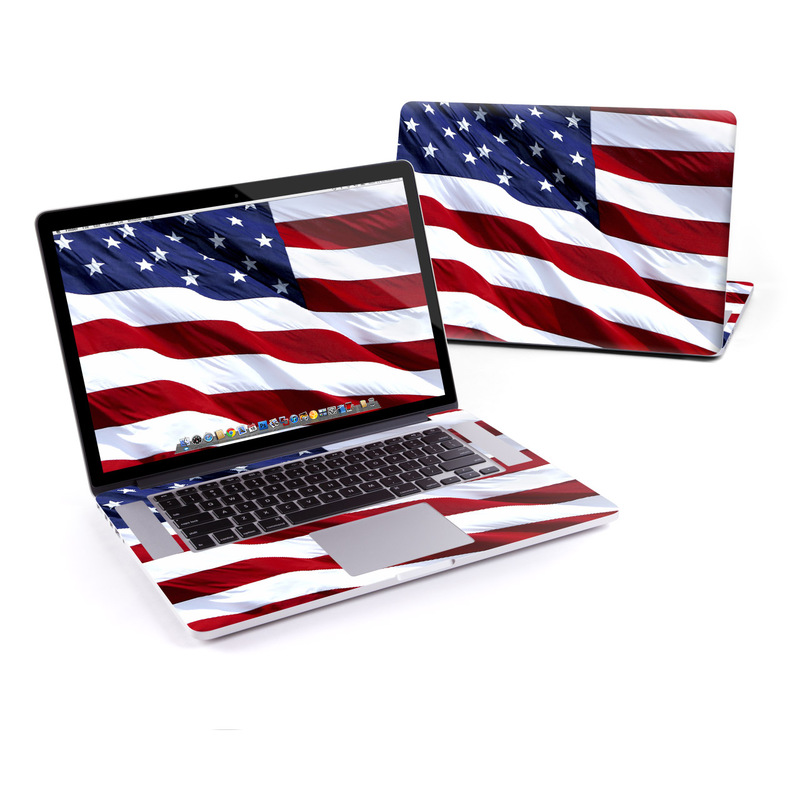MacBook Pro Pre 2016 Retina 15-inch Skin design of Flag, Flag of the united states, Flag Day (USA), Veterans day, Memorial day, Holiday, Independence day, Event with red, blue, white colors