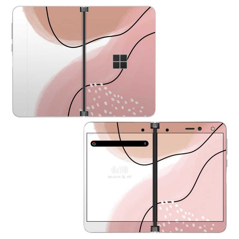 Microsoft Surface Duo Skin design of Skin, Pink, Nose, Peach, Shoulder, Lip, Neck, Line, Joint, Ear, Footwear, Material Property, Clip Art, Graphics, Illustration, with white, pink, brown, black colors