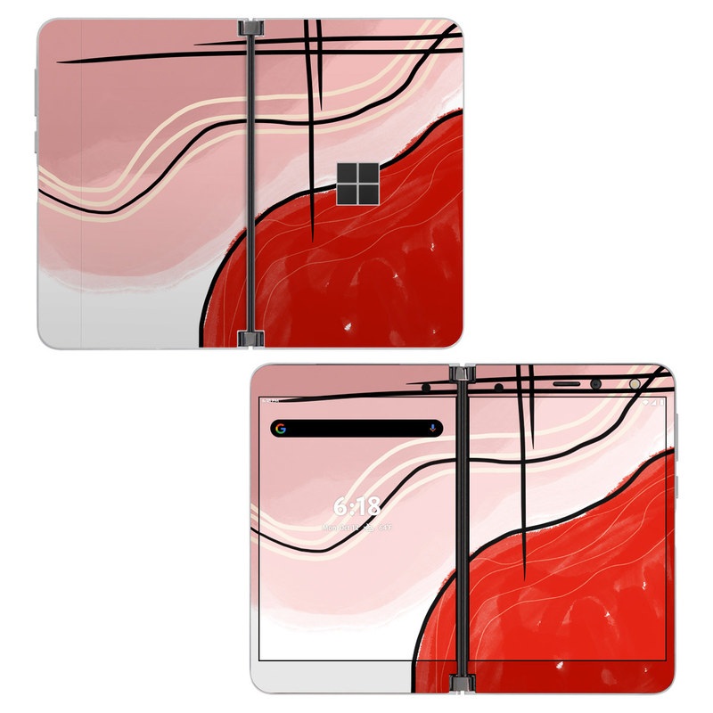 Microsoft Surface Duo Skin design of Red, Line, Lip, Material Property, Mouth, Illustration, Graphics, Liquid, Modern Art, Graphic Design, Art, with white, black, brown, red colors