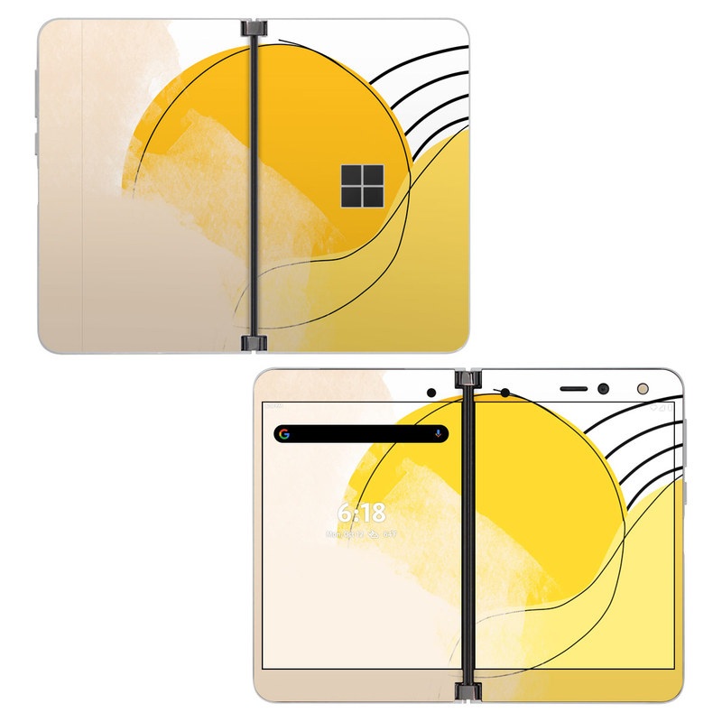 Microsoft Surface Duo Skin design of Yellow, Line, Illustration, Graphics, with white, black, brown, yellow colors