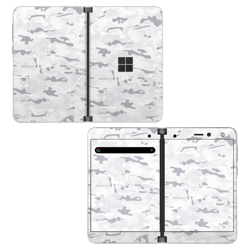 Microsoft Surface Duo Skin design of Vertebrate, Mammal, Grey, Pattern, Monochrome, Art, Monochrome photography, Rock, Font, Winter, with white, gray colors