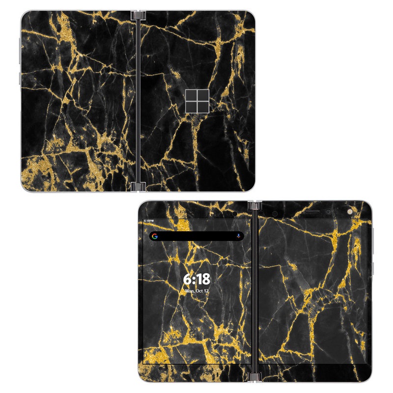 Microsoft Surface Duo Skin design of Black, Yellow, Water, Brown, Branch, Leaf, Rock, Tree, Marble, Sky, with black, yellow colors