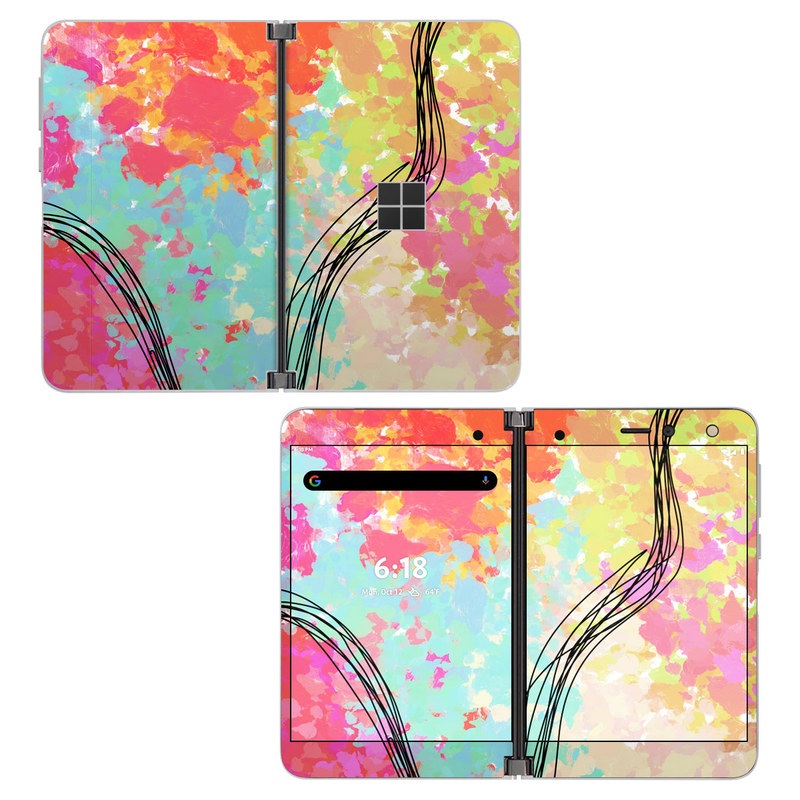 Microsoft Surface Duo Skin design of Pattern, Line, Graphic Design, Design, Visual Arts, Art, Plant, Wallpaper, Illustration, Cg Artwork, with black, white, red, pink, blue, green, yellow, orange, brown colors