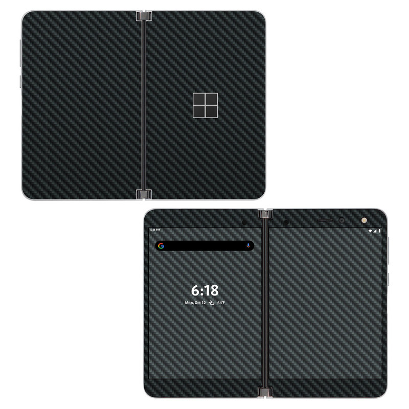 Microsoft Surface Duo Skin design of Green, Black, Blue, Pattern, Turquoise, Carbon, Textile, Metal, Mesh, Woven fabric, with black colors