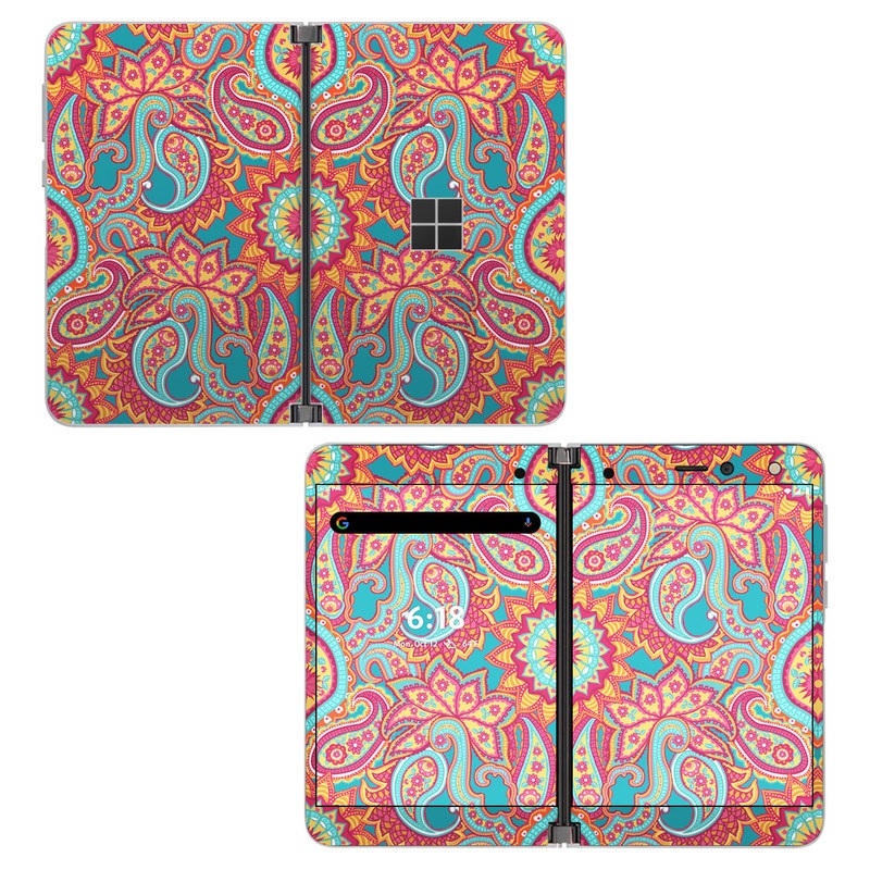 Microsoft Surface Duo Skin design of Pattern, Paisley, Motif, Visual arts, Design, Art, Textile, Psychedelic art, with orange, yellow, blue, red colors
