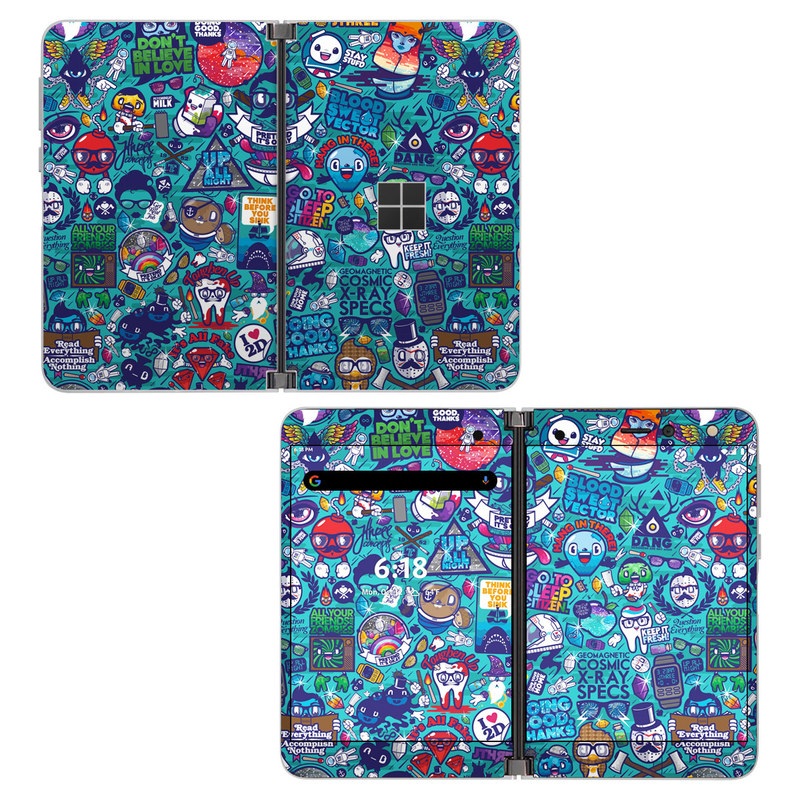Microsoft Surface Duo Skin design of Art, Visual arts, Illustration, Graphic design, Psychedelic art, with blue, black, gray, red, green colors