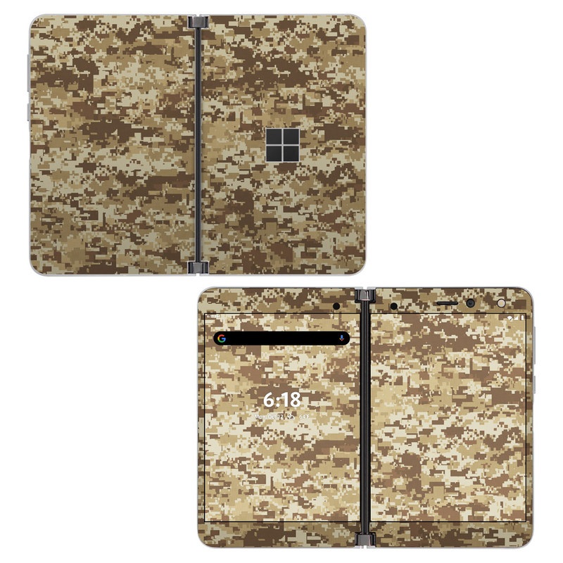 Microsoft Surface Duo Skin design of Military camouflage, Brown, Pattern, Camouflage, Wall, Beige, Design, Textile, Uniform, Flooring, with brown colors