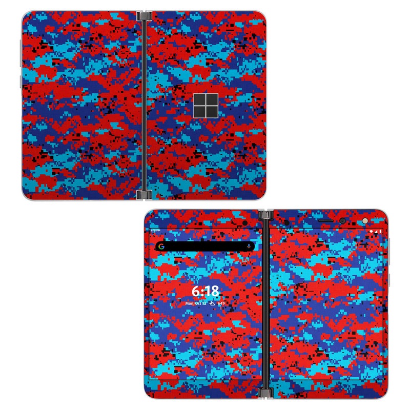 Microsoft Surface Duo Skin design of Blue, Red, Pattern, Textile, Electric blue, with blue, red colors