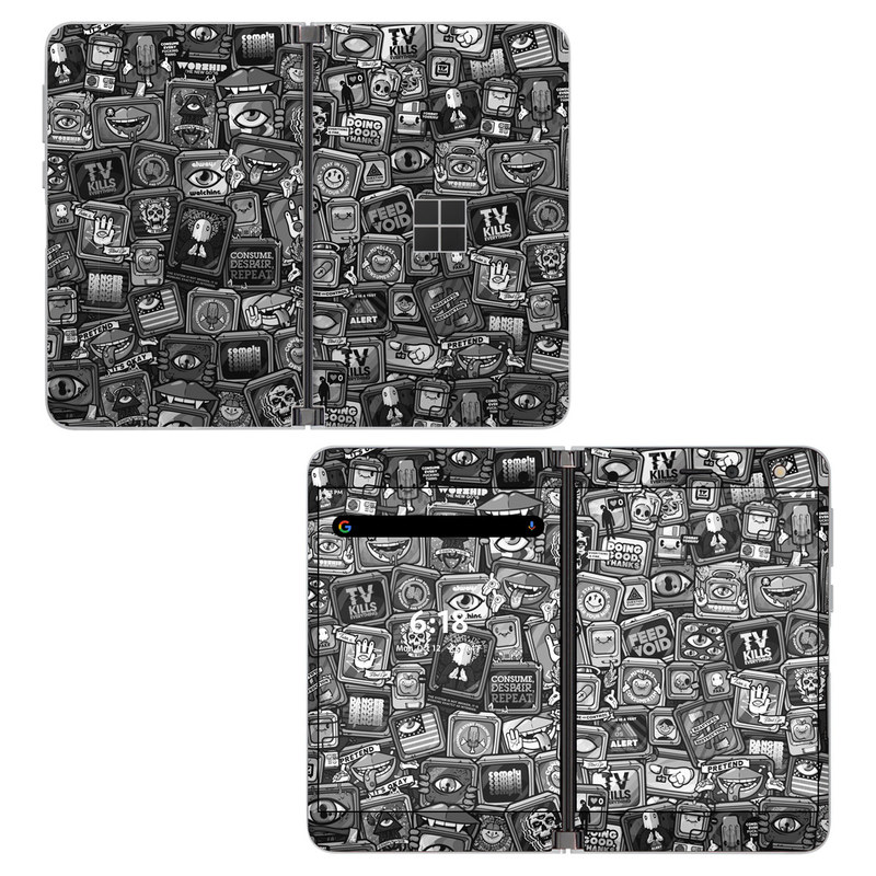 Microsoft Surface Duo Skin design of Font, Text, Pattern, Black-and-white, Design, Photography, Stock photography, Illustration, Monochrome, Drawing, with black, white, gray colors