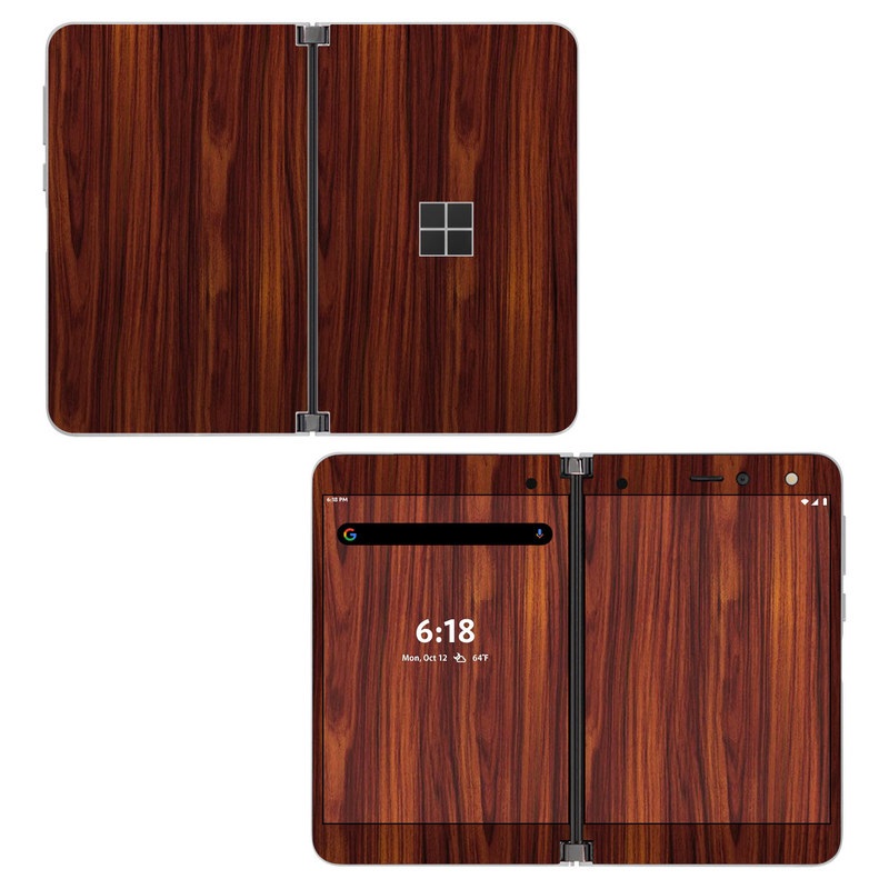 Microsoft Surface Duo Skin design of Wood, Red, Brown, Hardwood, Wood flooring, Wood stain, Caramel color, Laminate flooring, Flooring, Varnish, with black, red colors