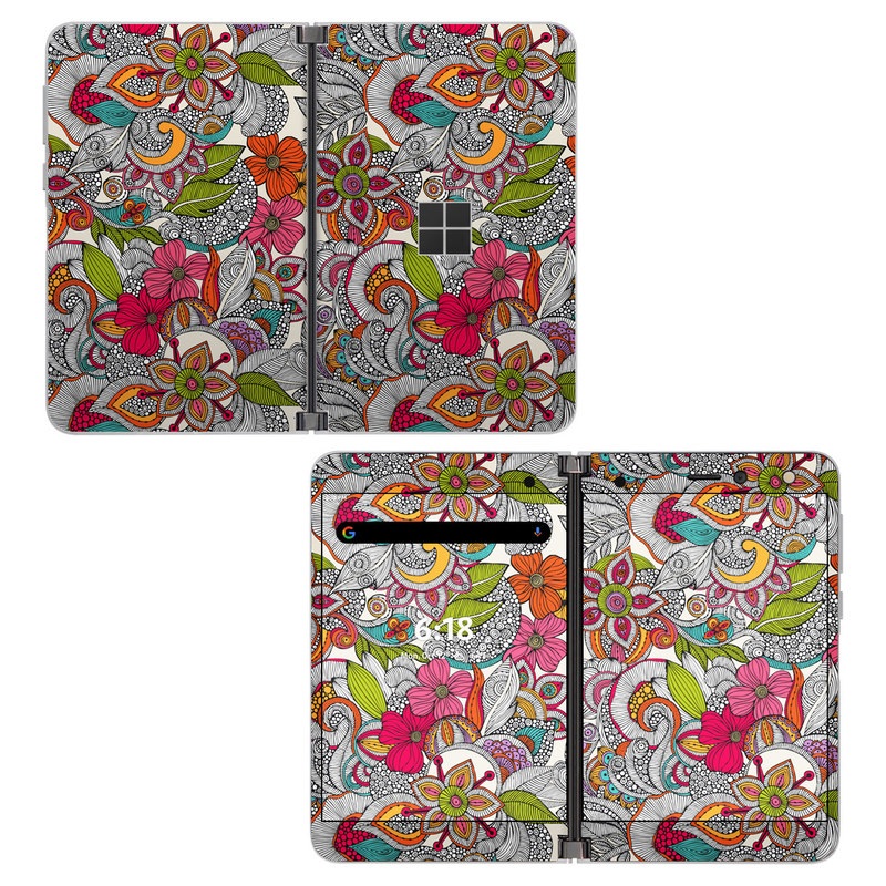 Microsoft Surface Duo Skin design of Pattern, Drawing, Visual arts, Art, Design, Doodle, Floral design, Motif, Illustration, Textile, with gray, red, black, green, purple, blue colors