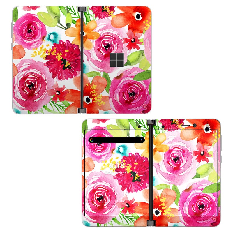 Microsoft Surface Duo Skin design of Flower, Cut flowers, Floral design, Plant, Pink, Bouquet, Petal, Flower Arranging, Artificial flower, Clip art, with pink, red, green, orange, yellow, blue, white colors