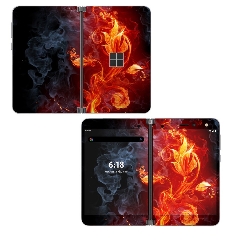 Microsoft Surface Duo Skin design of Flame, Fire, Heat, Red, Orange, Fractal art, Graphic design, Geological phenomenon, Design, Organism with black, red, orange colors