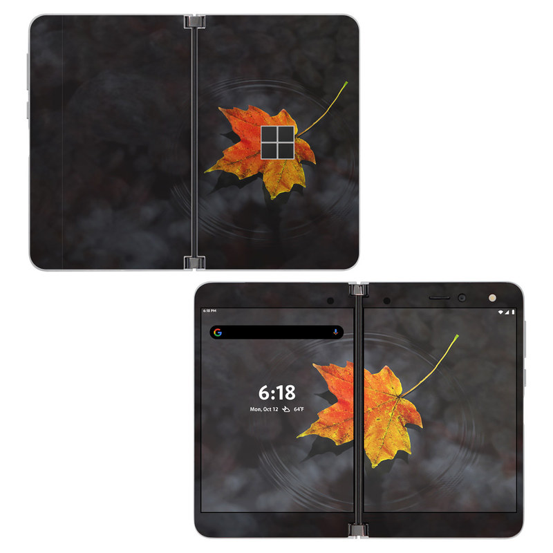 Microsoft Surface Duo Skin design of Leaf, Maple leaf, Tree, Black maple, Sky, Yellow, Deciduous, Orange, Autumn, Red with black, red, green colors