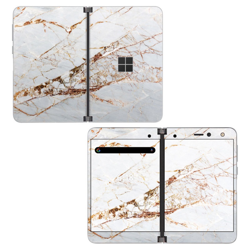 Microsoft Surface Duo Skin design of White, Branch, Twig, Beige, Marble, Plant, Tile, with white, gray, yellow colors