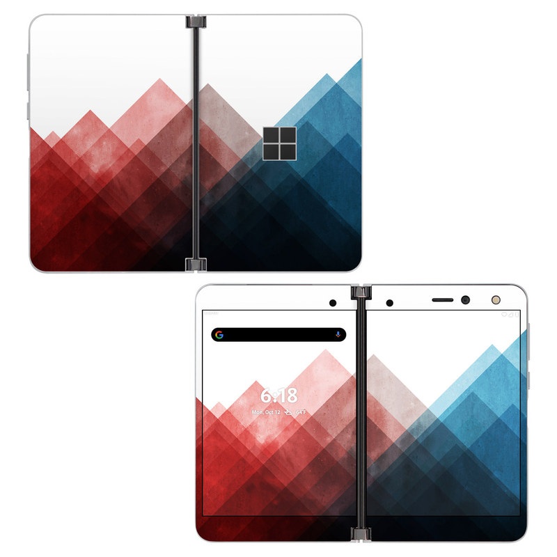 Microsoft Surface Duo Skin design of Blue, Red, Sky, Pink, Line, Architecture, Font, Graphic design, Colorfulness, Illustration, with red, pink, blue colors