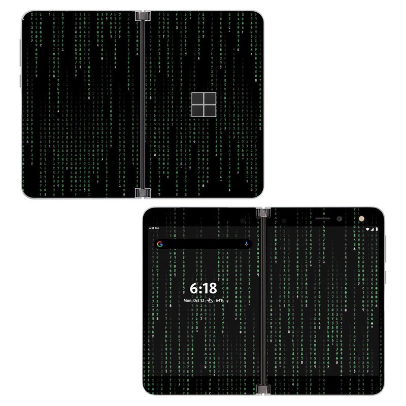 Microsoft Surface Duo Skin design of Green, Black, Pattern, Symmetry, with black colors