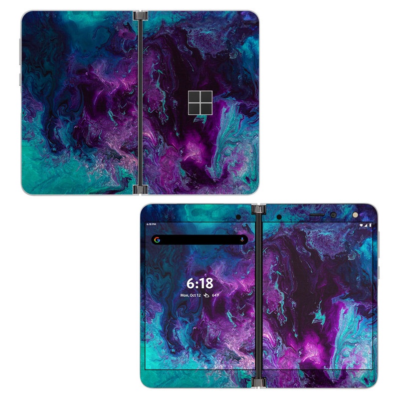 Microsoft Surface Duo Skin design of Blue, Purple, Violet, Water, Turquoise, Aqua, Pink, Magenta, Teal, Electric blue, with blue, purple, black colors